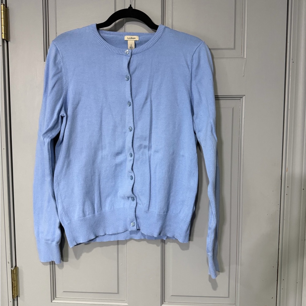 L.L. Bean Light Blue Crewneck Button-Front Cardigan supima cotton womens s